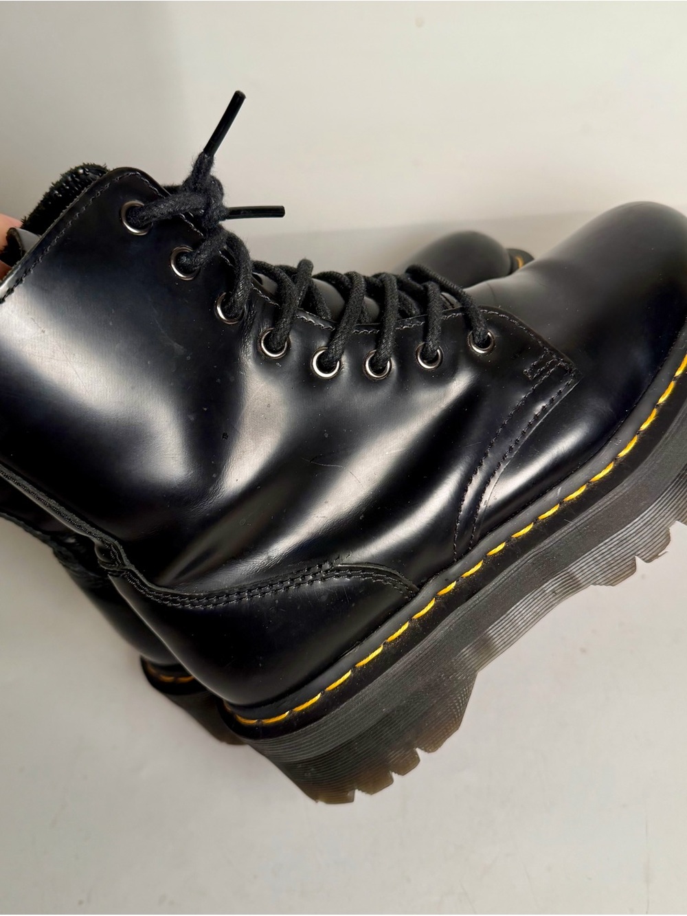 Dr. Martens Jadon Platform Leather Womens 7 Boot Black Polished Smooth Zip Side - Picture 11 of 16